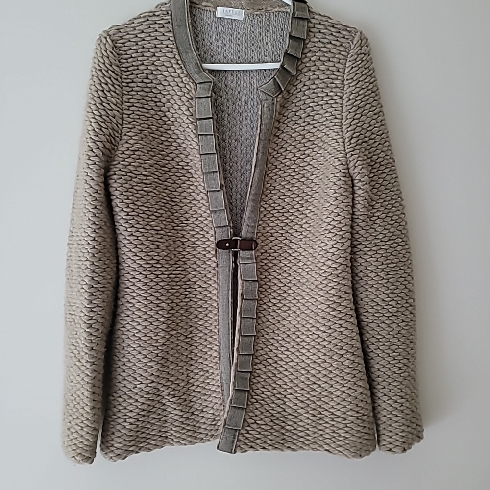 Liapull Cashmere 100%cashmere Textured Tan Cardigan with Open Front Design-Large